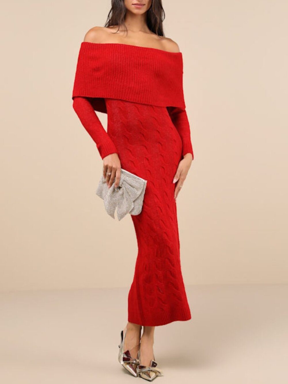 Lulus Cozy Excellence Heather Red Off-the-shoulder Sweater Dress - Size L